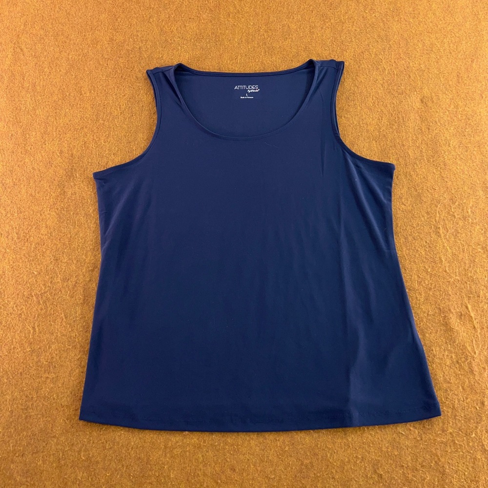 Attitudes by Renee Womens L Navy Blue Sleeveless Scoop Neck Tank Top New *Flaw